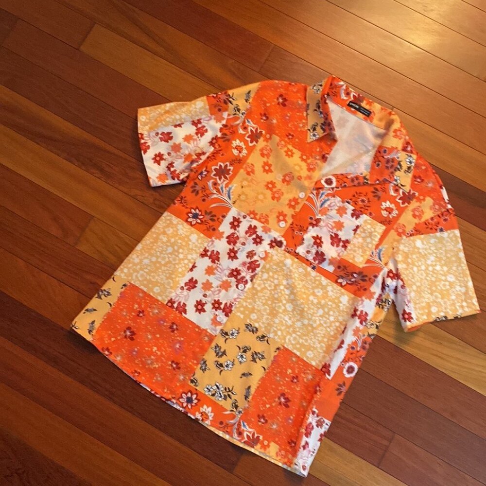 Floral Patchwork Button Down Shirt Size Medium Fa… - image 5